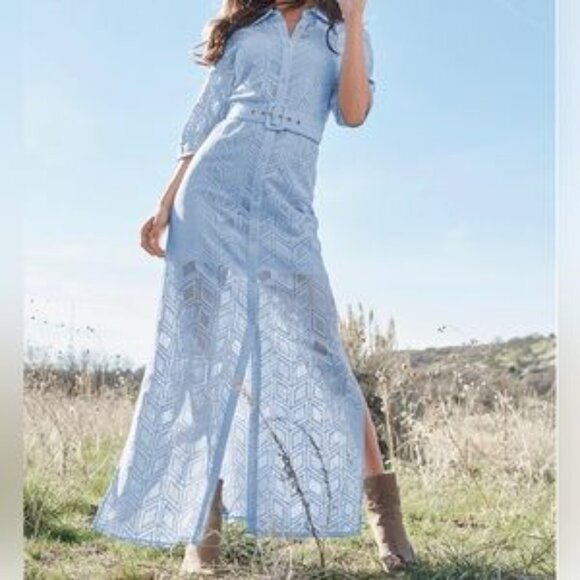 VENUS LIGHT BLUE LACE BUTTON DOWN MAXI - Picture 3 of 5